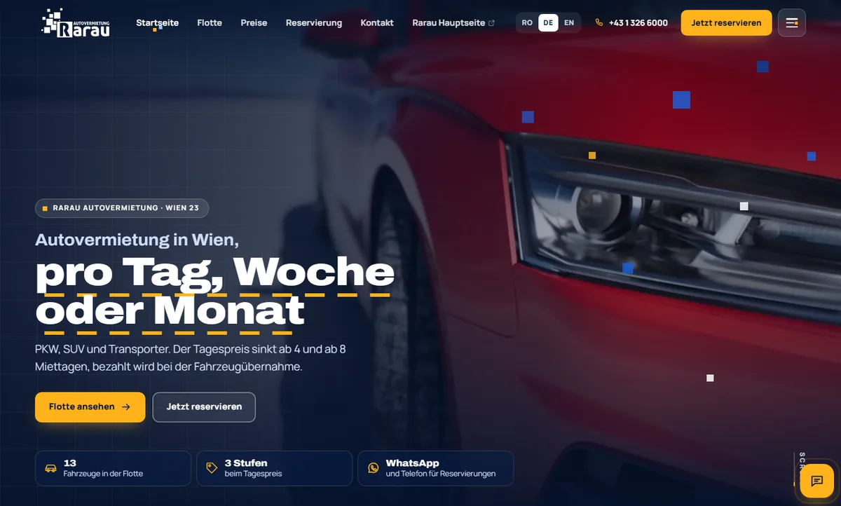 Website von Autovermietung Rarau