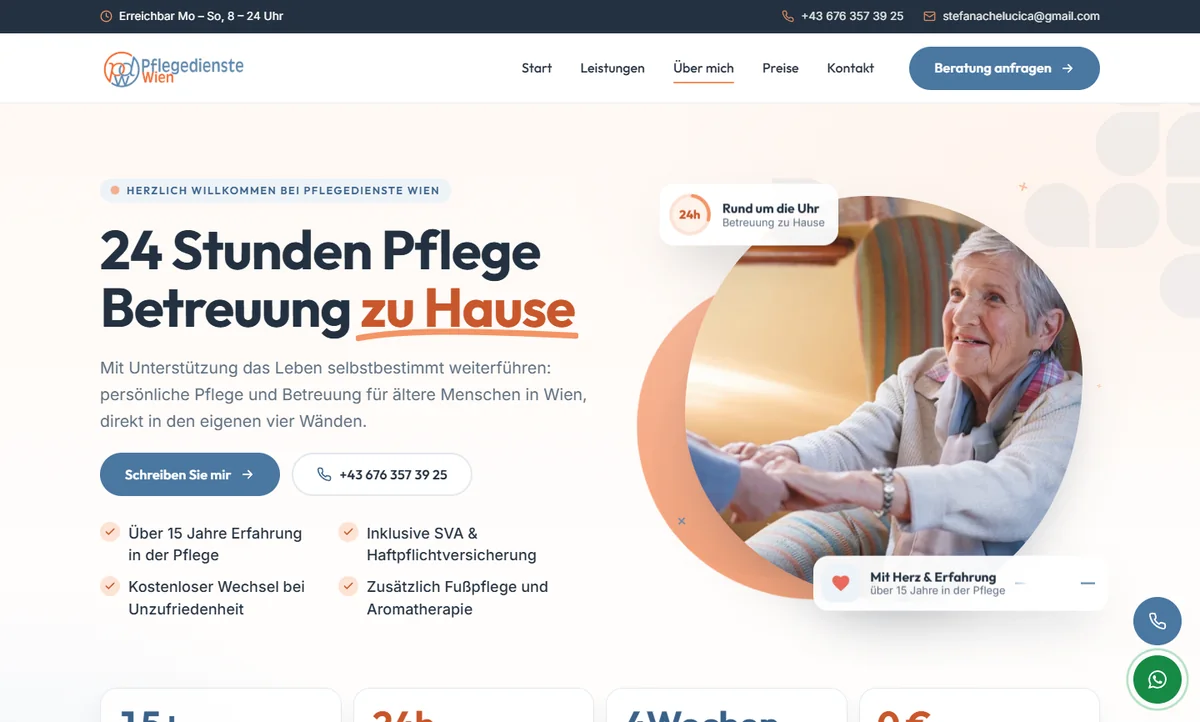 Website von Pflegedienste Wien